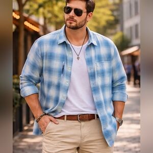 Patagonia Blue Plaid Button-Down Shirt Lightweight Outdoor Hiking Casual